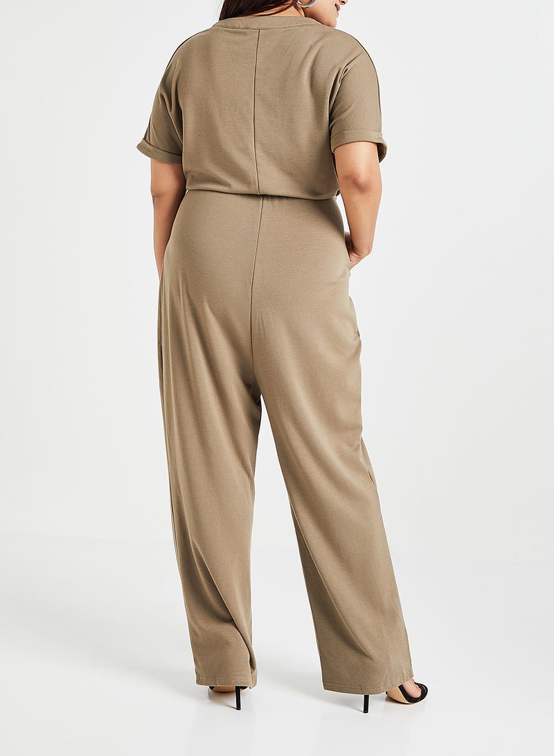 VERO MODA - Rolled Sleeve Jumpsuit Khaki - Image 1