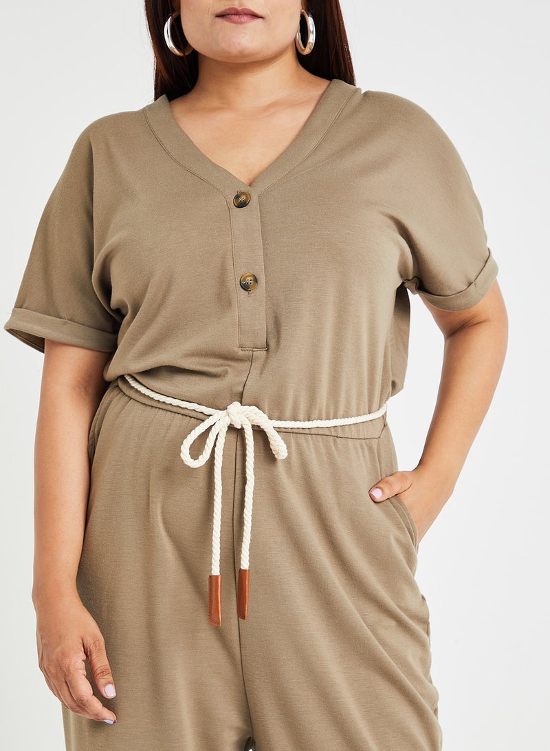 VERO MODA - Rolled Sleeve Jumpsuit Khaki - Image 1