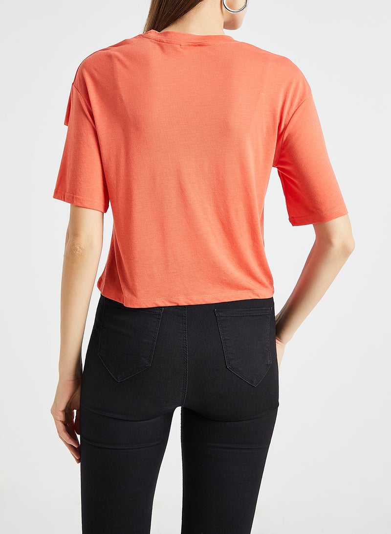 Jacqueline de Yong Ruffle Trim T-Shirt Coral  - Image 3