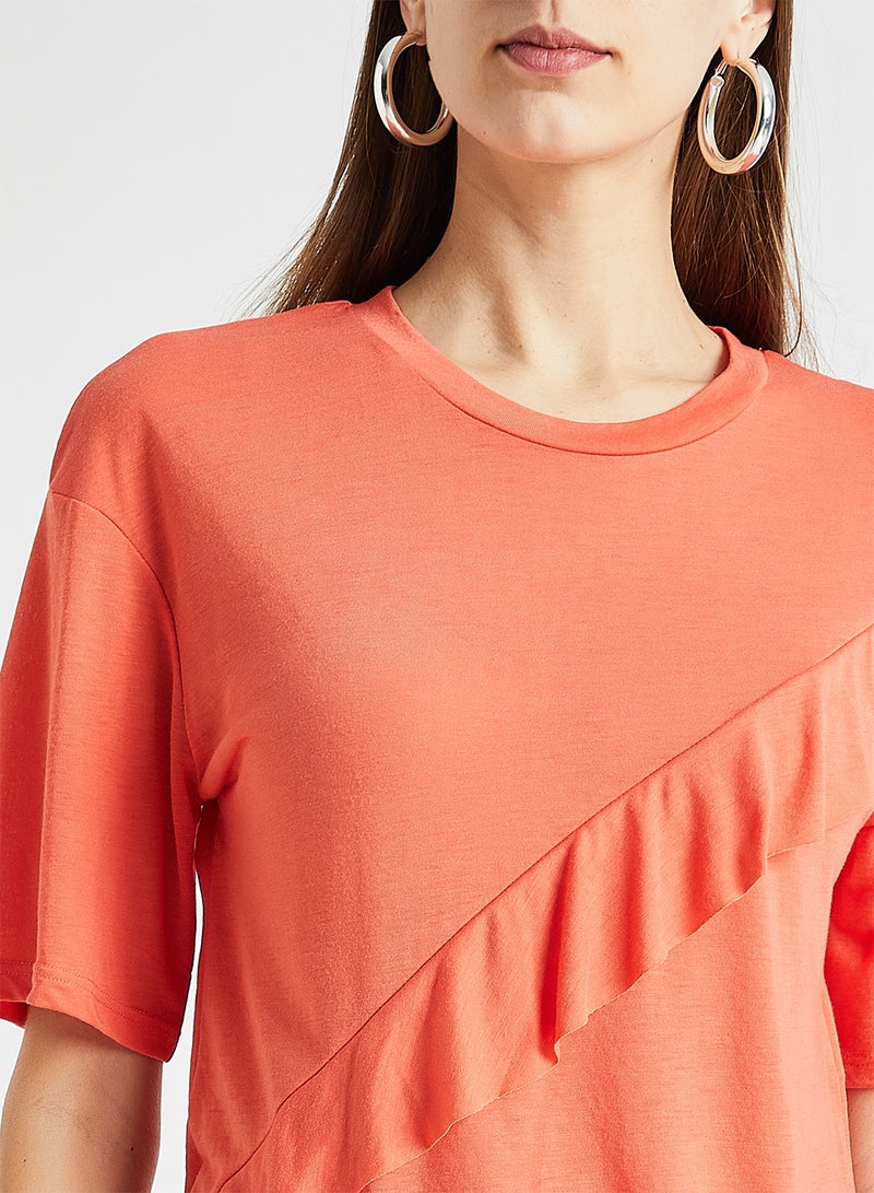 Jacqueline de Yong Ruffle Trim T-Shirt Coral  - Image 4