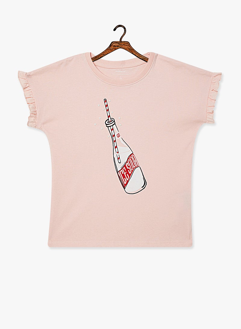 نيم ات بلوزة بأكمام مكشكشة للأطفال وردي - Image 1