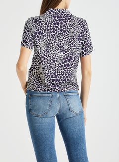 ONLY Multi Heart Print Camp Shirt Navy/White  - Image 3