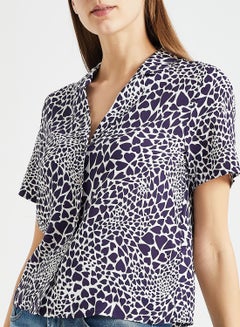 ONLY Multi Heart Print Camp Shirt Navy/White  - Image 4