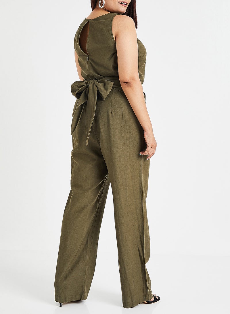 Vero Moda Curve Wide Leg Jumpsuit Olive  - Image 3