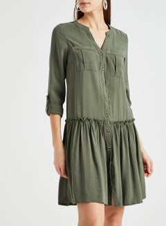 Gather Detailed Dress Slate Green
