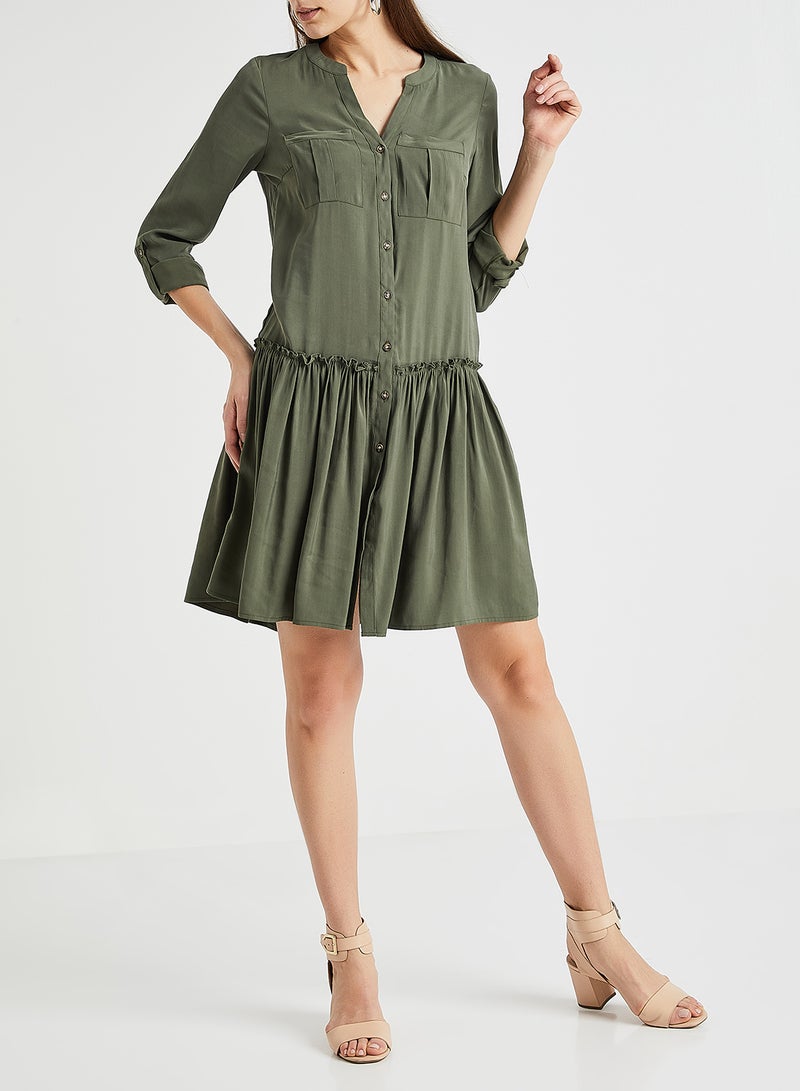 VERO MODA - Gather Detailed Dress Slate Green - Image 1