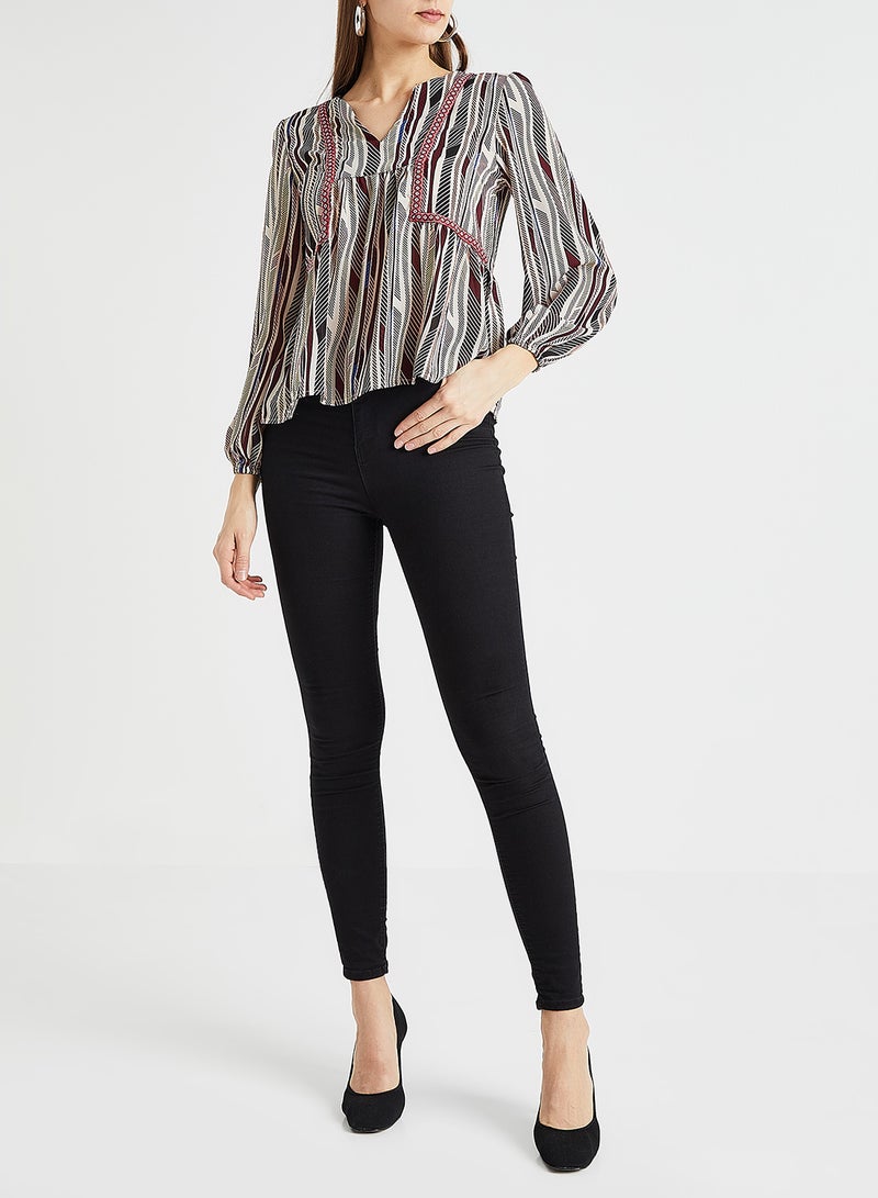 Jacqueline de Yong Embroidered Trim Striped Blouse Multicolour  - Image 2