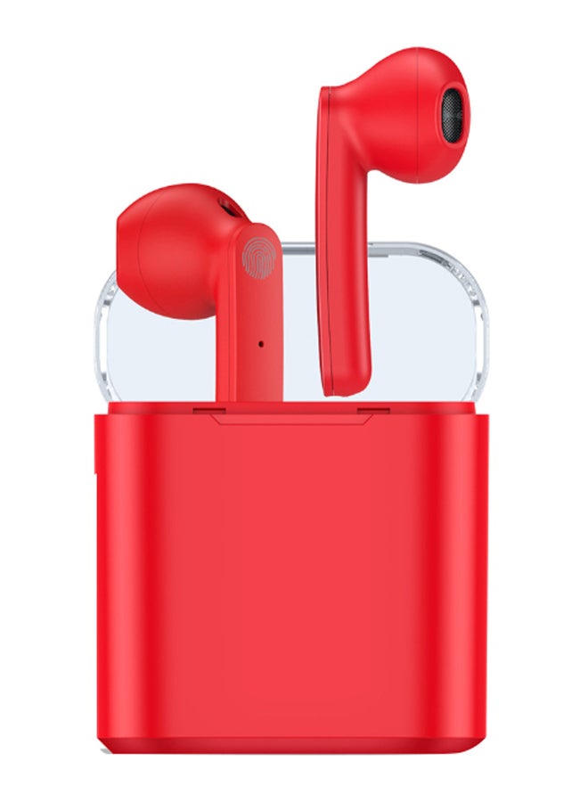 HiFi Stereo Touch Control In-Ear Earbuds With Charging Dock Red/Clear