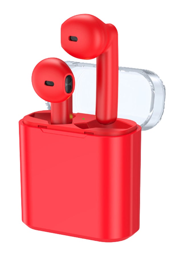 HiFi Stereo Touch Control In-Ear Earbuds With Charging Dock Red/Clear