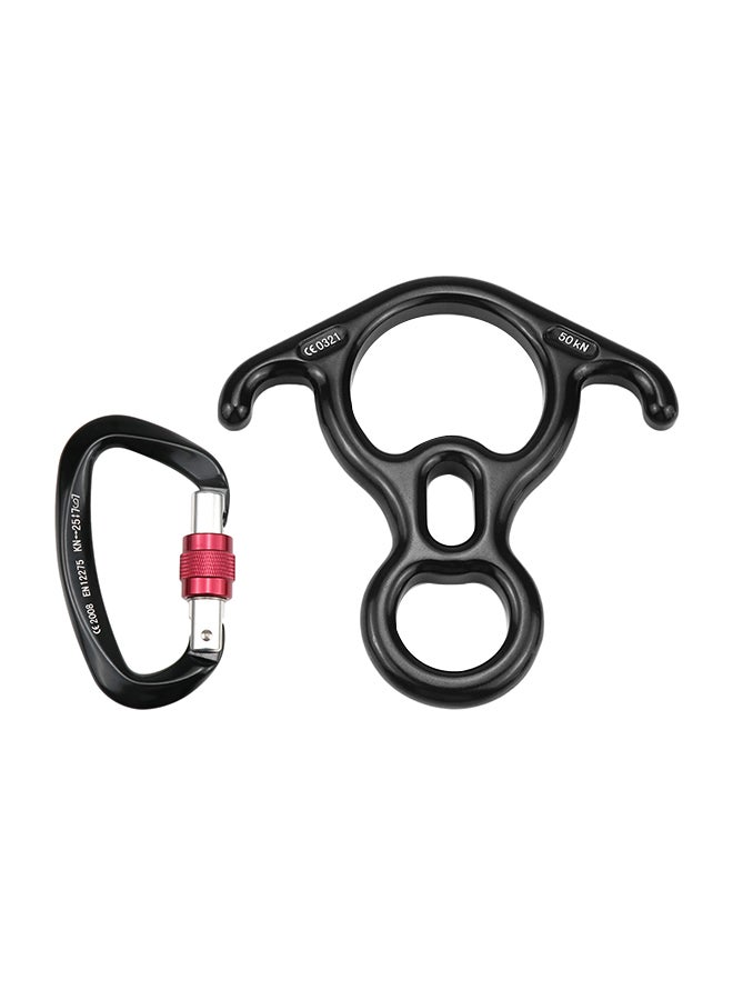 Generic D-Shape Screw Locking Gate Carabiner And 8-Descender Set 17 x 6 x 17cm  - Image 1