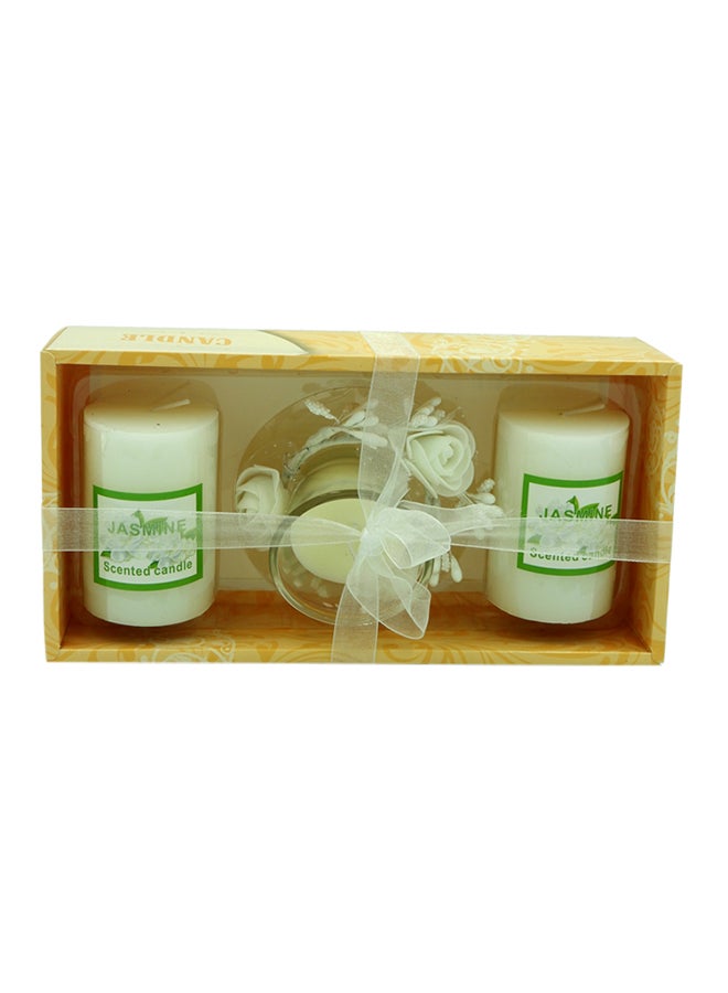 بابازام مجموعة شموع معطرة مع حامل من 3 قطع أبيض  - Image 4