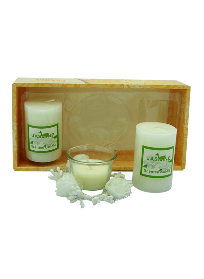 بابازام مجموعة شموع معطرة مع حامل من 3 قطع أبيض  - Image 5