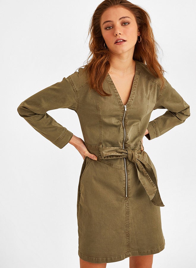 OXXO Zipper Detail Dress Olive  - Image 1
