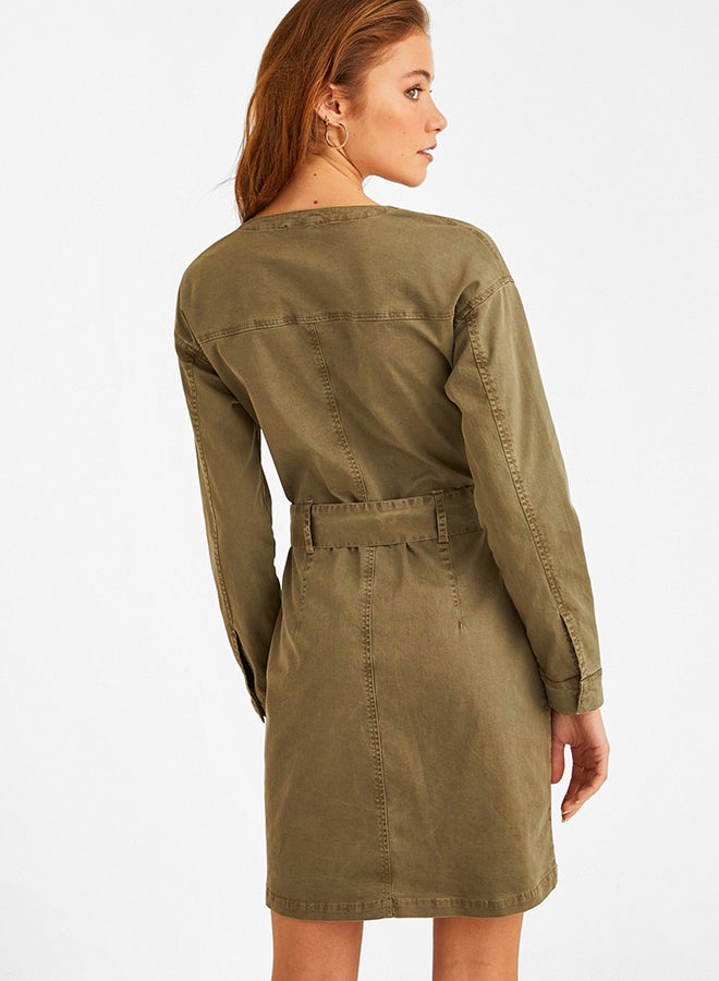 OXXO Zipper Detail Dress Olive  - Image 2
