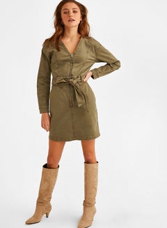 Zipper Detail Dress Olive - v1585206243/N36146423V_3