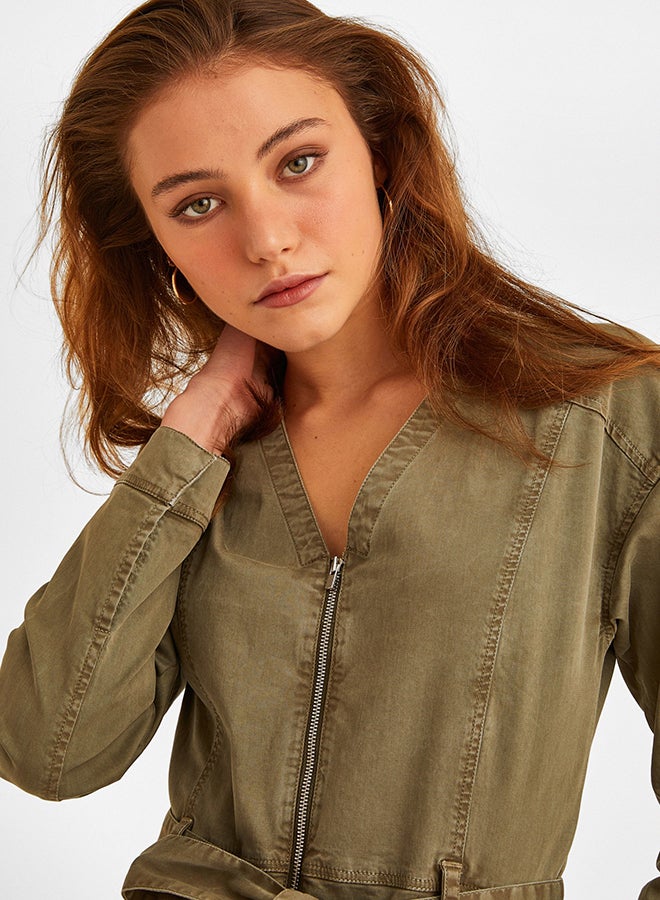 OXXO Zipper Detail Dress Olive  - Image 4