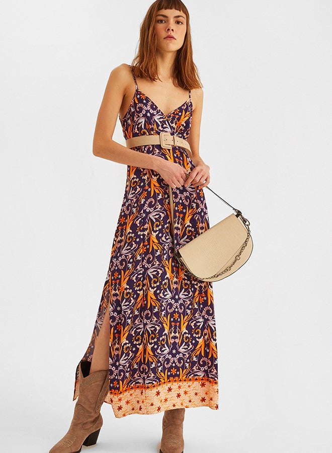 OXXO Printed Side Slit Dress Purple/Orange  - Image 3