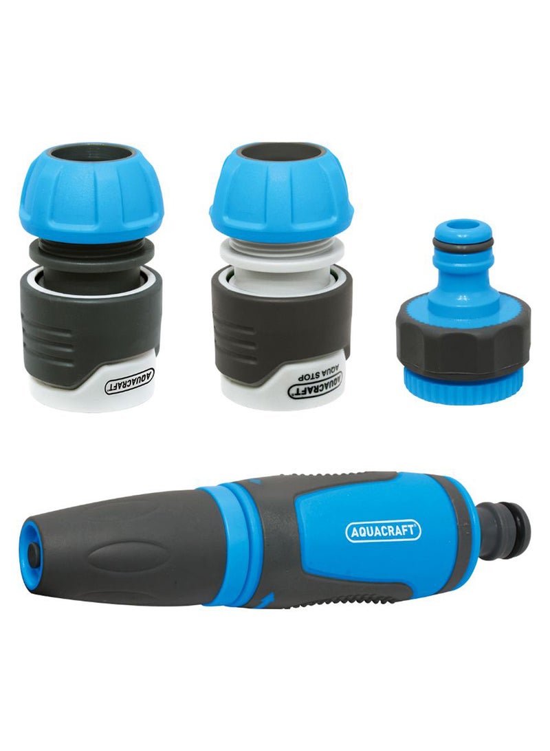 AQUACRAFT 4-Piece Soft-Touch Non-Slip Spray Nozzle And Head Set Blue/White/Black