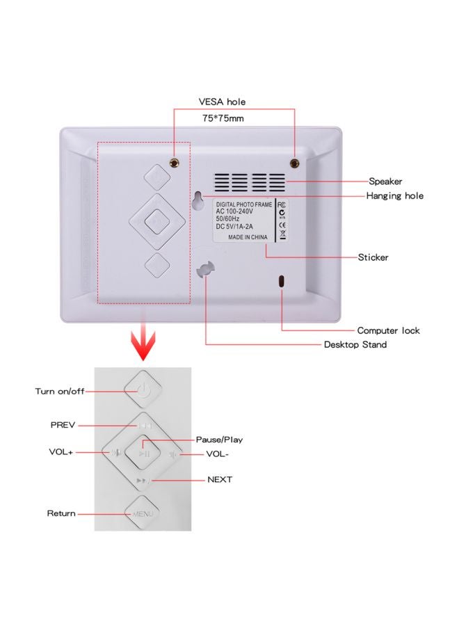 LED Digital Photo Frame With Remote Control White  - Image 4