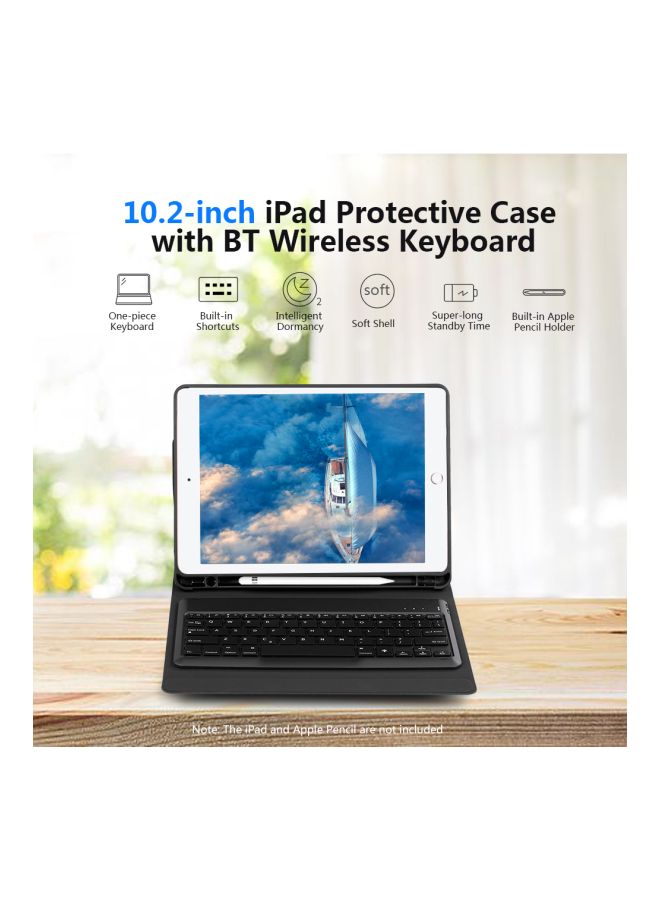 Generic - Protective Case With Wireless Keyboard And Pencil Holder For Apple iPad 10.2-inch 7th (2019) Black - Image 1