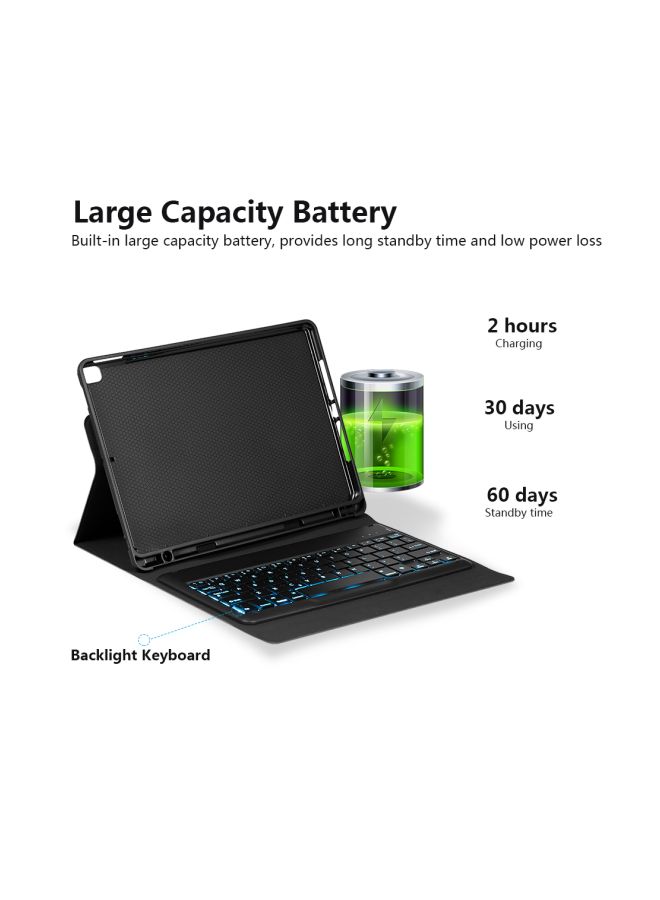 Generic - Protective Case With Wireless Keyboard And Pencil Holder For Apple iPad 10.2-inch 7th (2019) Black - Image 1