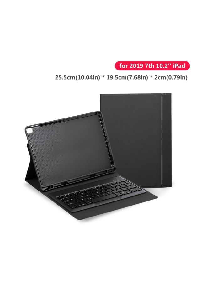 Generic - Protective Case With Wireless Keyboard And Pencil Holder For Apple iPad 10.2-inch 7th (2019) Black - Image 1