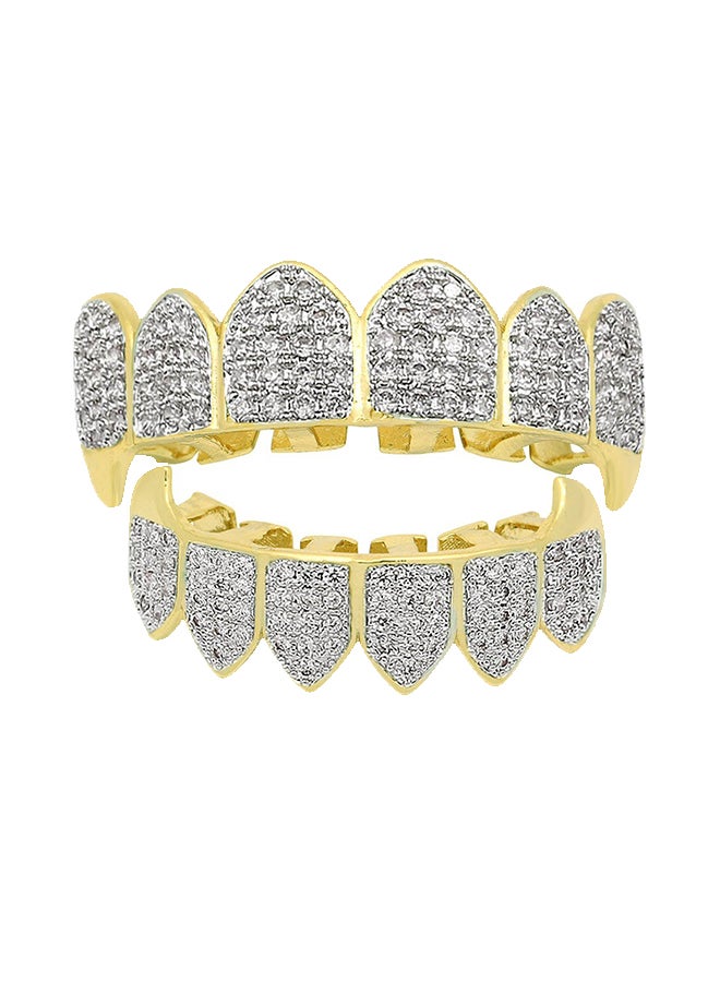 Generic 2-Piece Hip Hop Teeth Grillz Golden Silvery Plated Diamond Teeth Cap Gold/Silver - Image 1