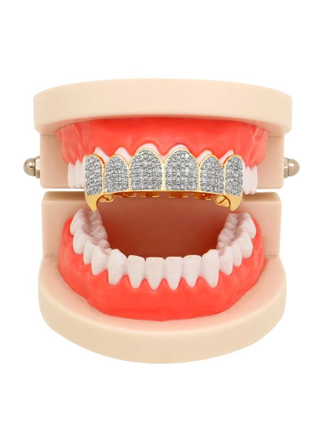 Generic 2-Piece Hip Hop Teeth Grillz Golden Silvery Plated Diamond Teeth Cap Gold/Silver - Image 2
