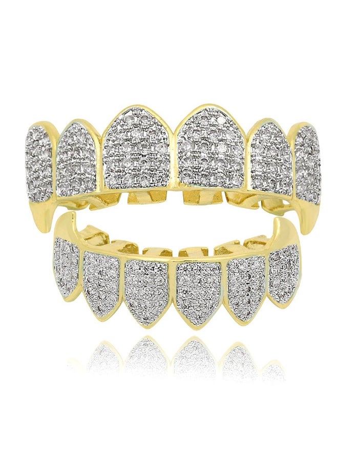 Generic 2-Piece Hip Hop Teeth Grillz Golden Silvery Plated Diamond Teeth Cap Gold/Silver - Image 3