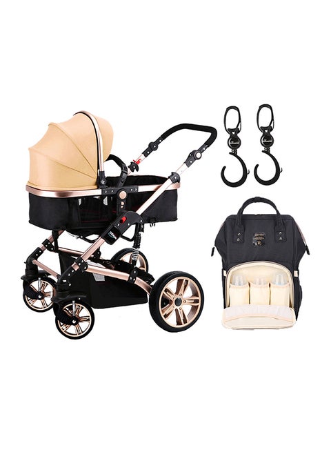 3 In 1 Pram Stroller With Sunveno Diaper Bag Black And Hooks - Multicolour