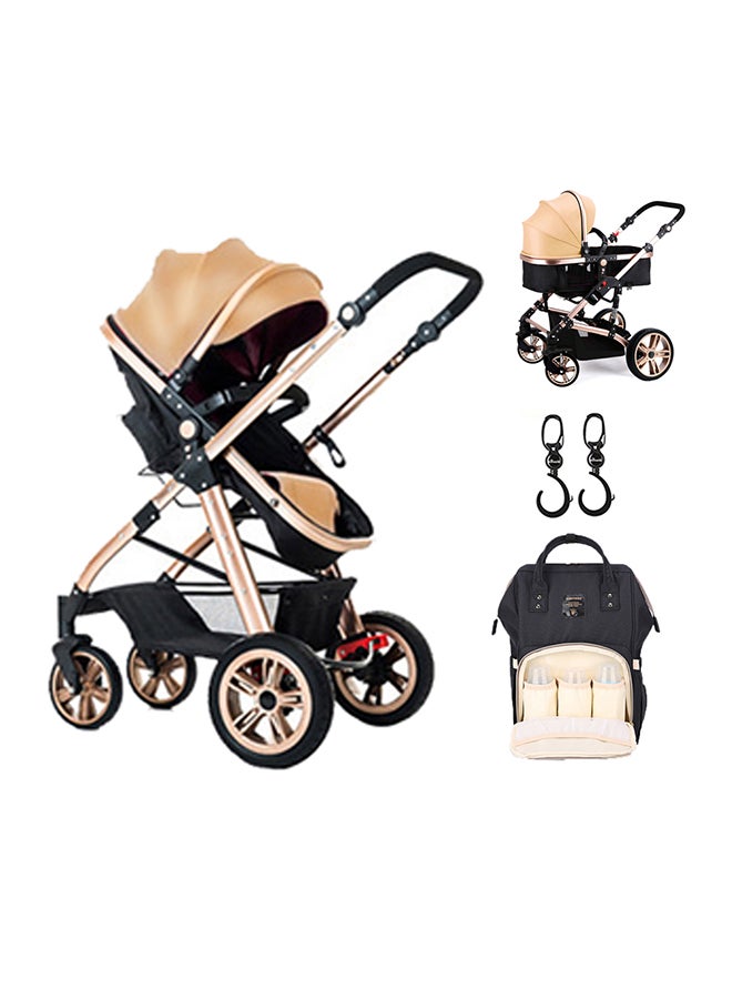 3 In 1 Pram Stroller With Sunveno Diaper Bag Black And Hooks - Multicolour