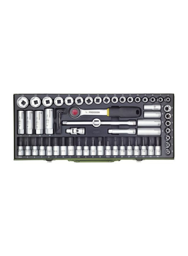 PROXXON 65-Piece Socket Set With Drive Ratchet Silver/Black/Green 