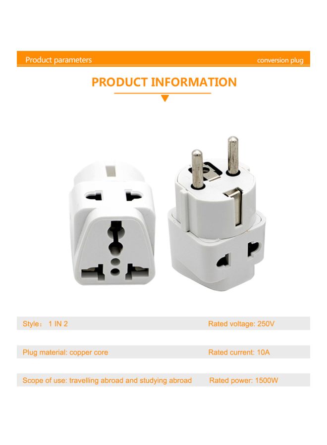 Universal EU Plug Travel Adapter White