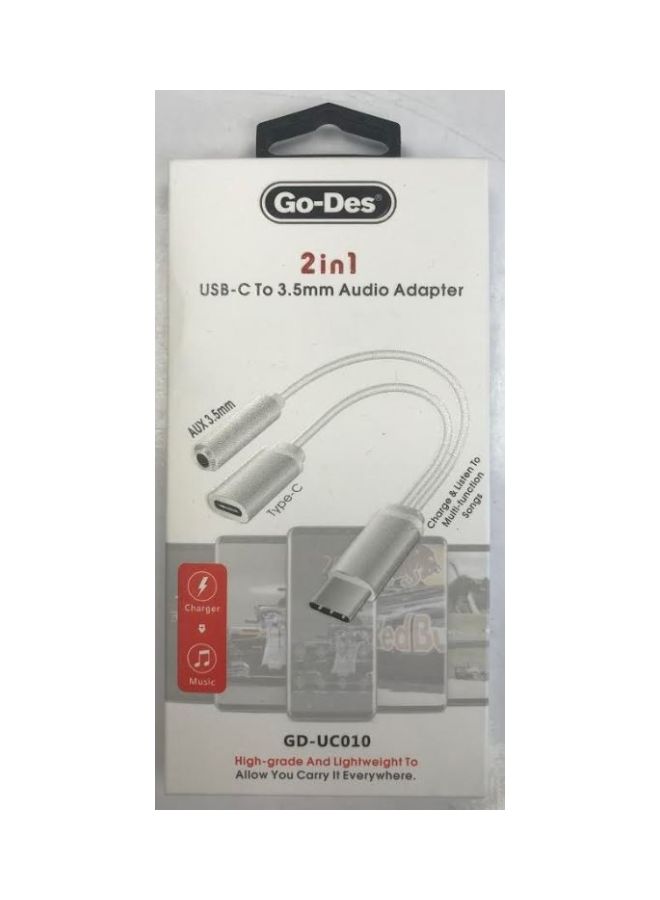 جو-ديز كابل محول 2 في 1 من USB-C إلى كابل صوت 3.5 مم أبيض - Image 2