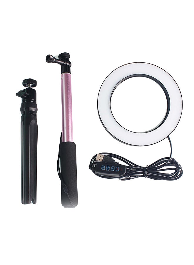 Wide Dimming Range LED Ring Light With Tripod And Selfie Stick Pink - Image 1