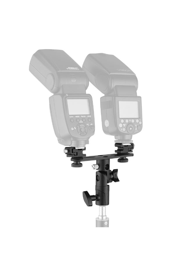 Generic - T-shaped Dual Flash Bracket Flash Speedlite Stand With 2 Cold Shoe Mount Black - Image 1