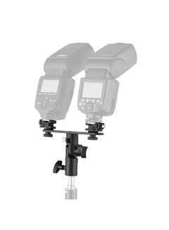 Generic T-shaped Dual Flash Bracket Flash Speedlite Stand With 2 Cold Shoe Mount Black  - Image 4