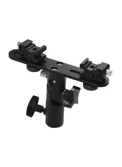 Generic T-shaped Dual Flash Bracket Flash Speedlite Stand With 2 Cold Shoe Mount Black  - Image 1