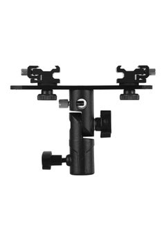 Generic T-shaped Dual Flash Bracket Flash Speedlite Stand With 2 Cold Shoe Mount Black  - Image 2