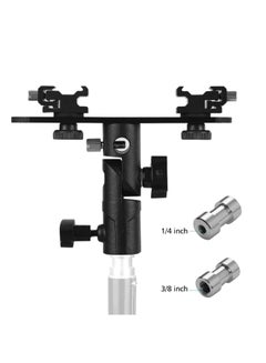 Generic T-shaped Dual Flash Bracket Flash Speedlite Stand With 2 Cold Shoe Mount Black  - Image 5