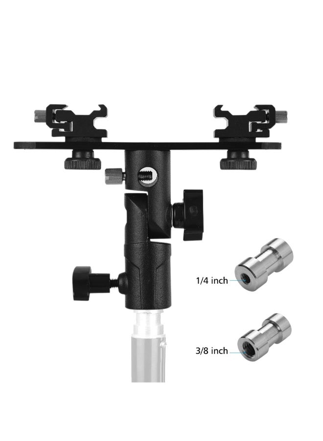 Generic - T-shaped Dual Flash Bracket Flash Speedlite Stand With 2 Cold Shoe Mount Black - Image 1