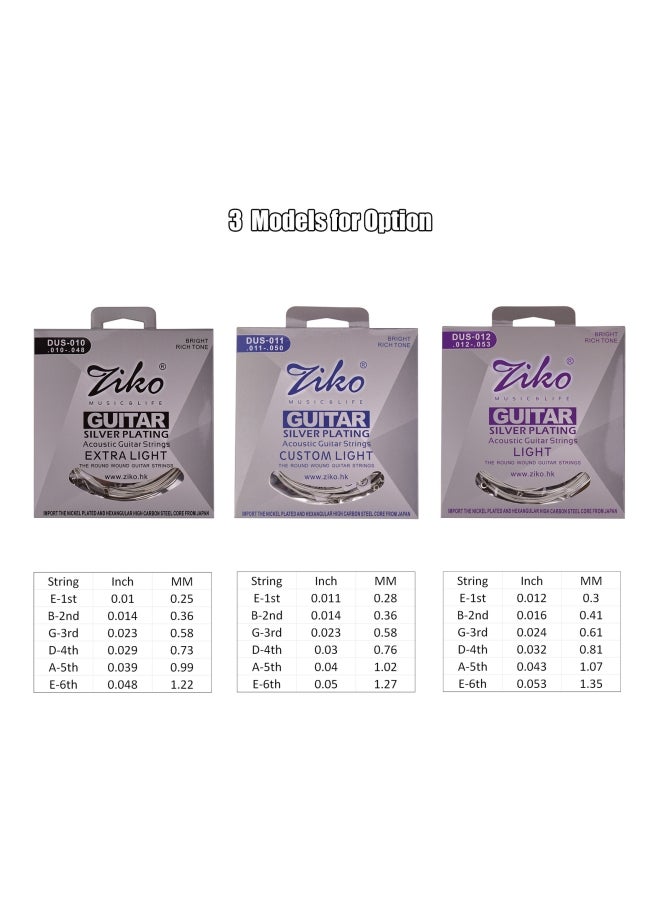 ZIKO 6-Piece Silver Plated Light Acoustic Guitar Strings DUS-012  - Image 3