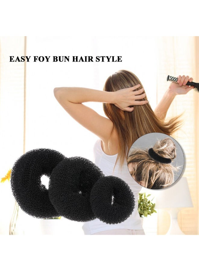 3-Piece Fashion Donut Bun Maker Hair Ring Black S/M/L - Image 2