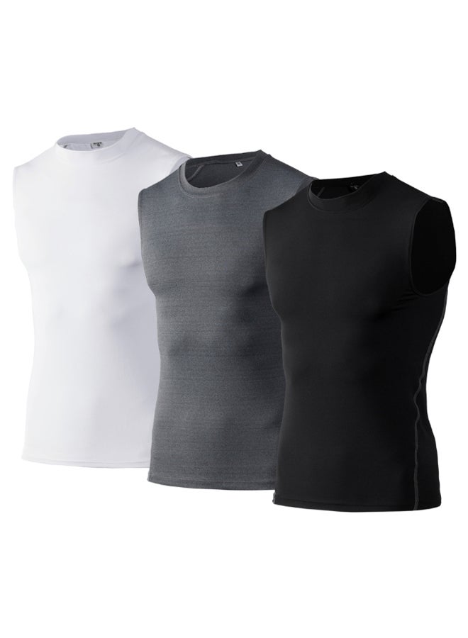 Generic 3-Piece Compression Base Layer Sleeveless Workout T-Shirt Set L  - Image 1