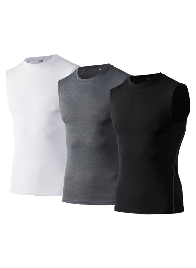 Generic 3-Piece Compression Base Layer Sleeveless Workout T-Shirt Set XXL  - Image 1