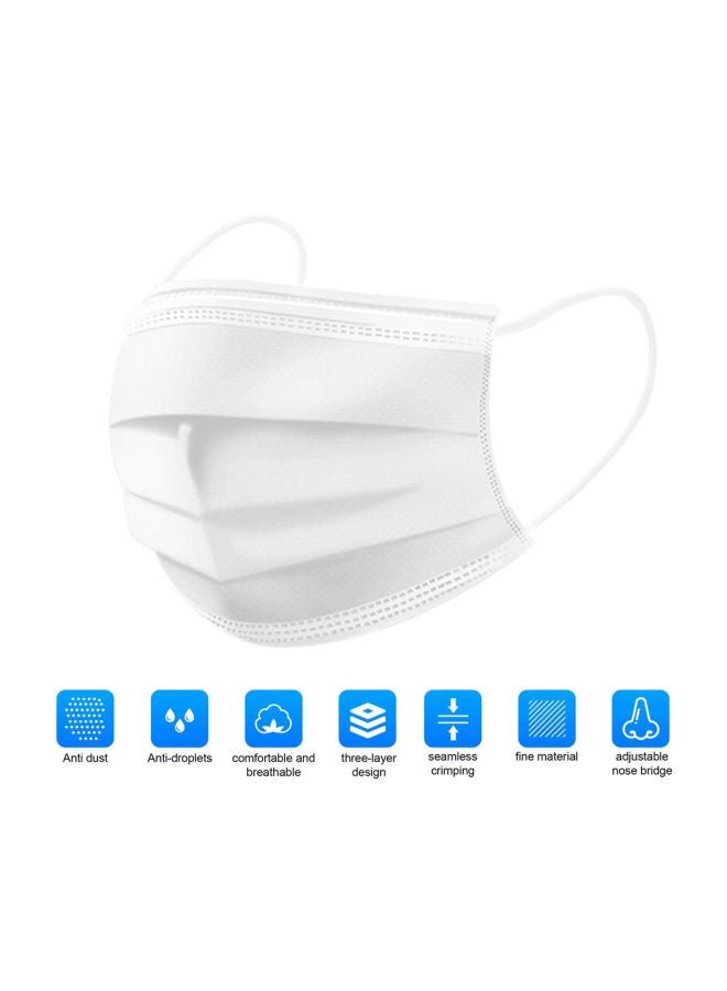 (50-Piece) 3-Layer White Face Mask Set For Adults