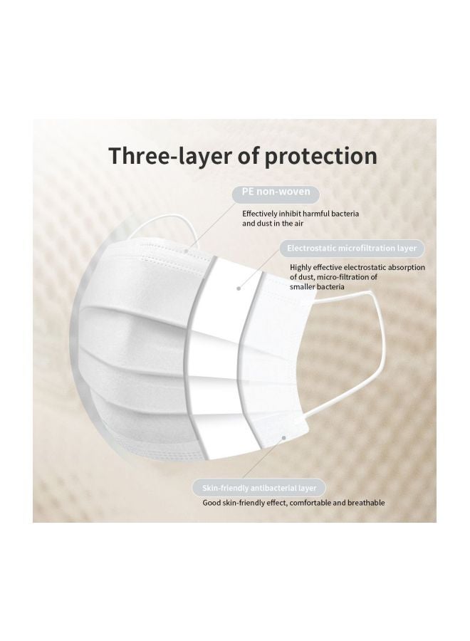 (50-Piece) 3-Layer White Face Mask Set For Adults