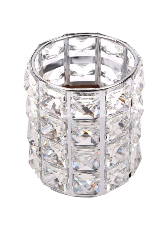 حامل لفرش المكياج بتصميم كريستالي فضي - Image 1