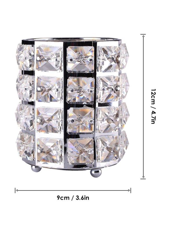 حامل لفرش المكياج بتصميم كريستالي فضي - Image 2