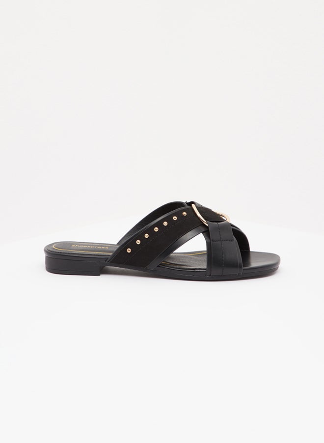 shoexpress Cross Strap Flat Sandals Black - Image 1